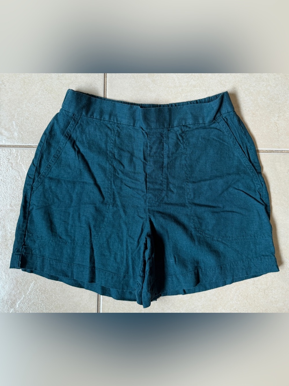 Banana Republic Linen Blend Shorts Teal Green Women's Size Small S Elastic Waist